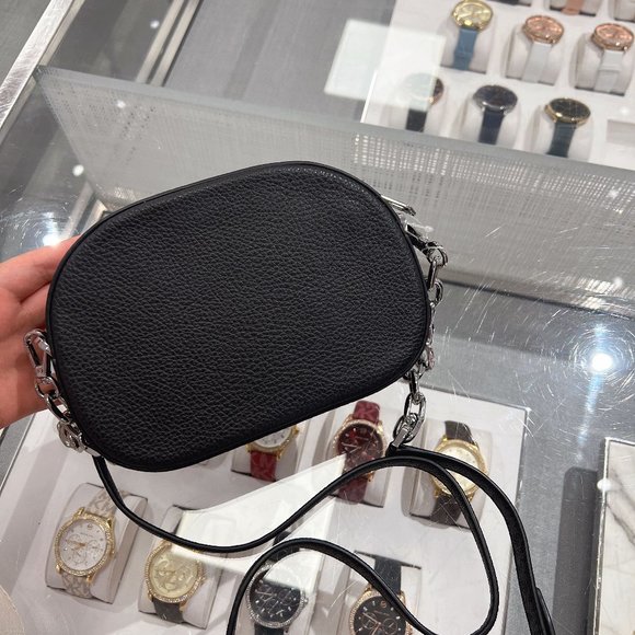 NWT MICHAEL KORS JET SET GLAM SMALL OVAL CROSSBODY BLACK MK - Picture 3 of 7